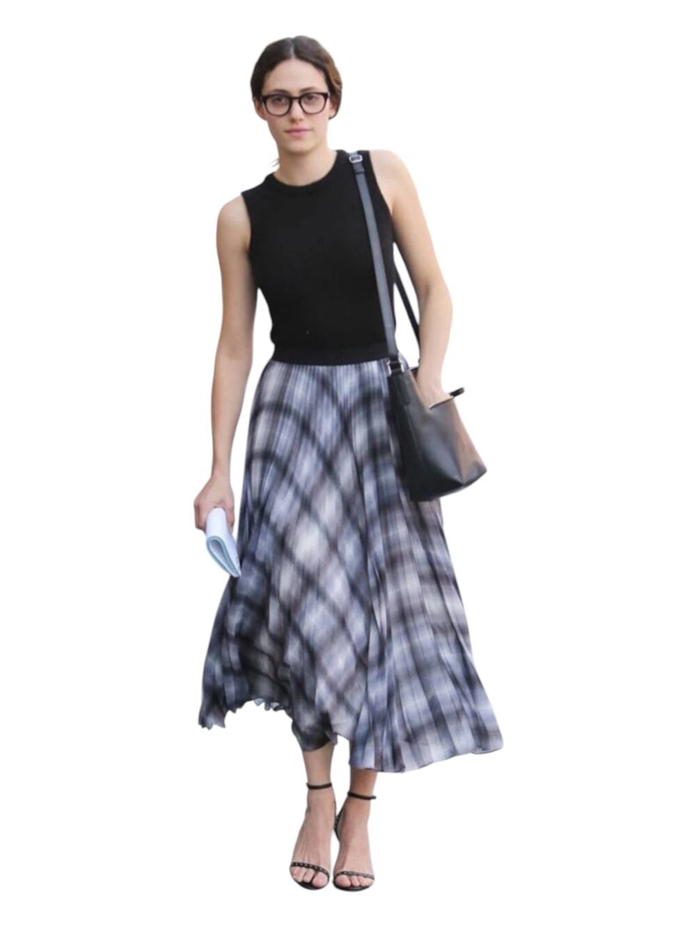 Rebecca Taylor Quiet Luxury Shadow Plaid Classic Pleated Midi Skirt Gray Size 2